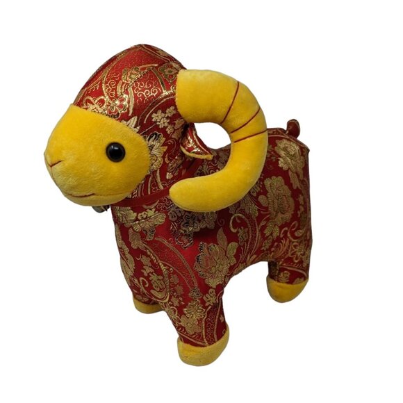 Red Gold Oriental Asian Chinese New Year Ram Sheep Goat Plush Stuffed Animal Toy